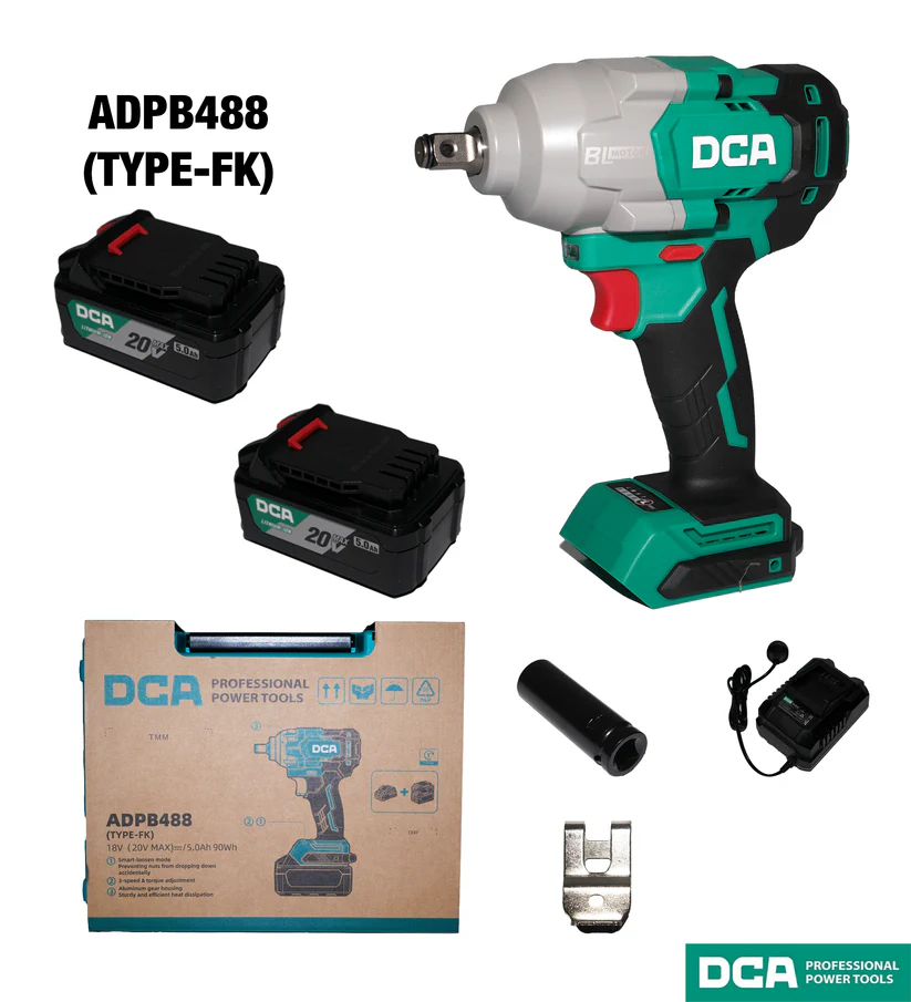 DCA ADPB488 (TYPE-FK) 20V Max Brushless Cordless Impact Wrench Kit with 2 x 5.0Ah Batteries & Charger