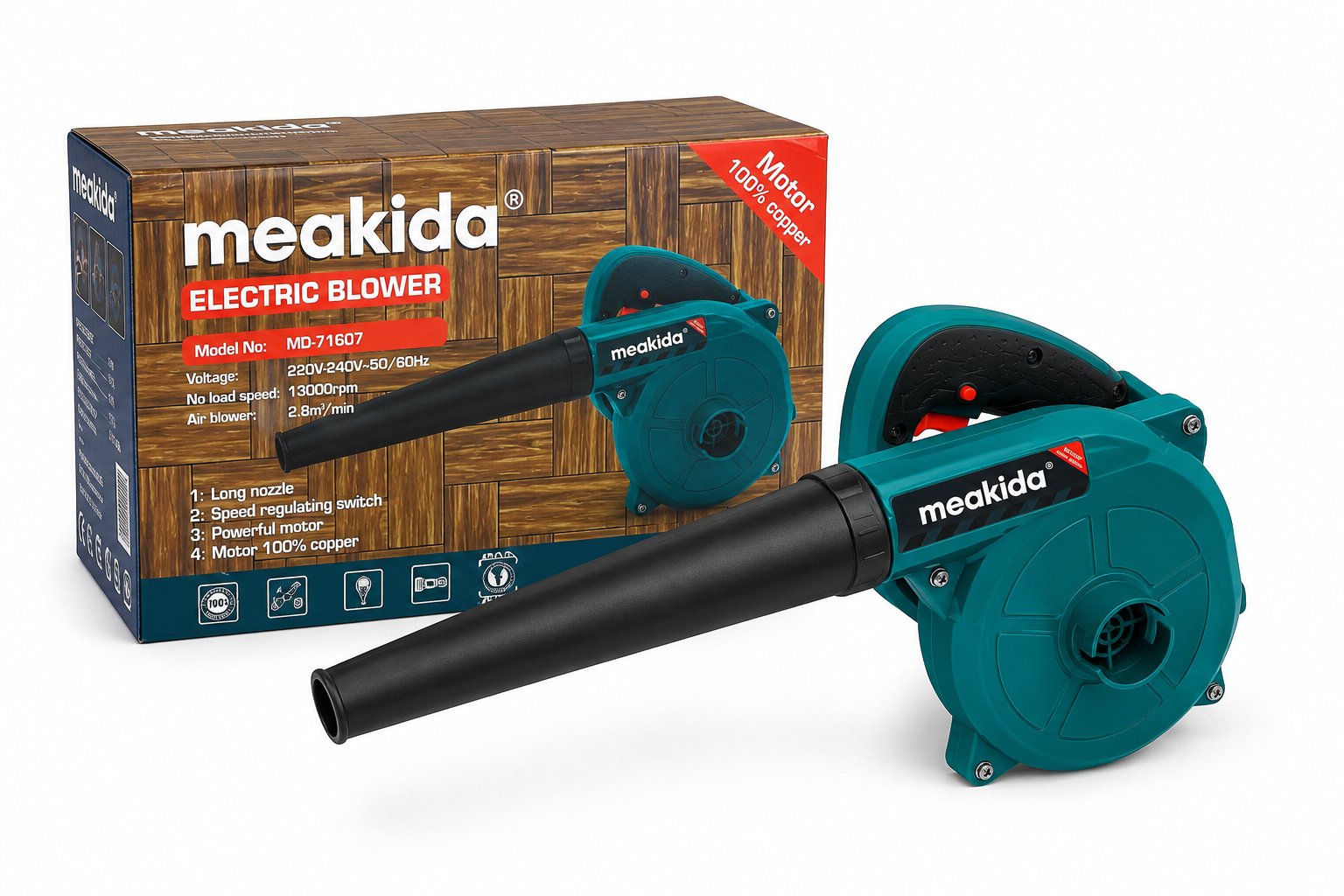 Meakida Electric Blower MD-71607 100% Copper Motor 220V High-Speed Air Blower