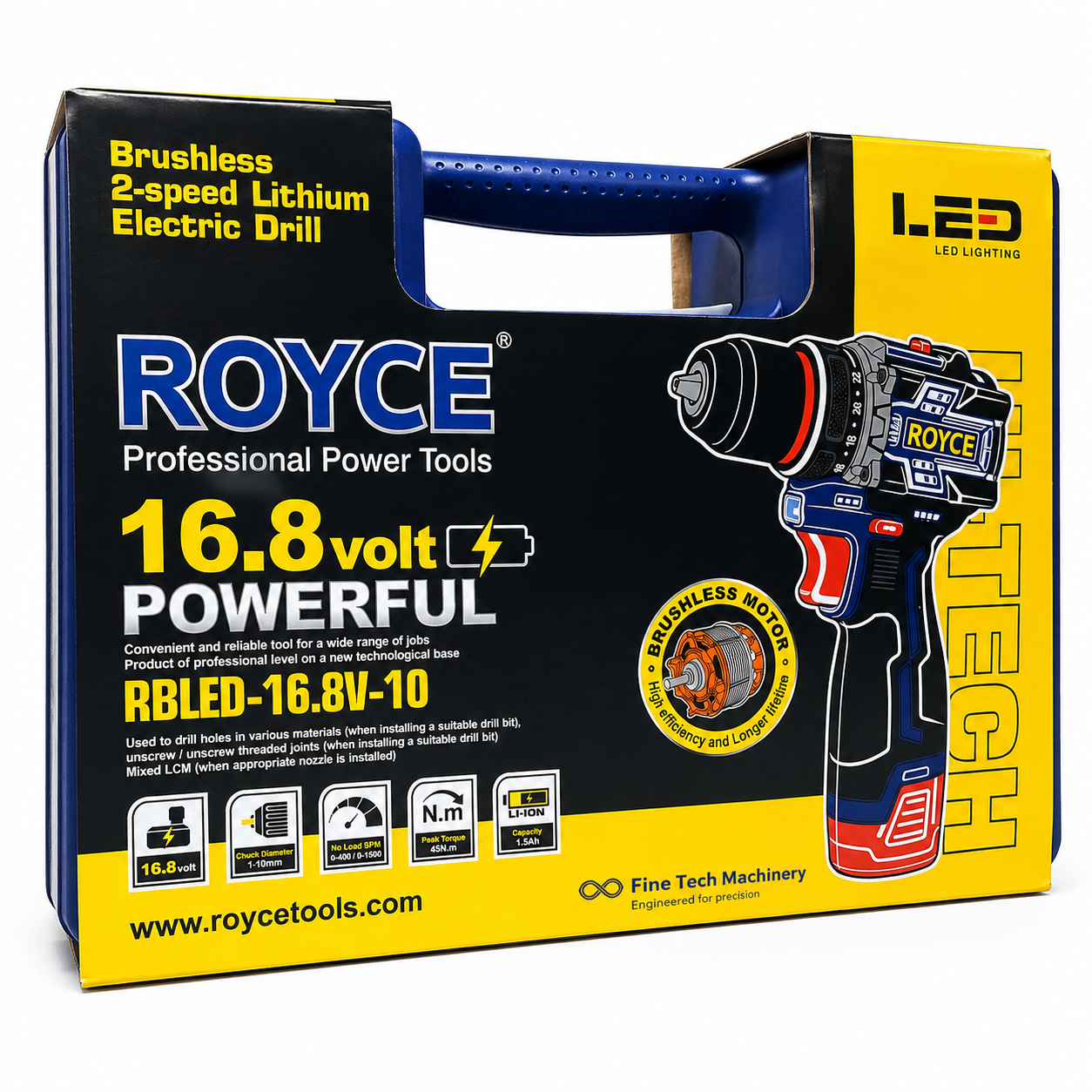 Royce 16.8V Brushless Cordless Drill RBLED-16.8V-10 | Fine Tech Machinery - Image 2