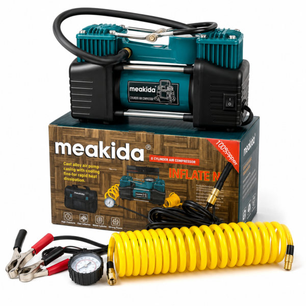 Meakida Portable Air Compressor | 12V Heavy Duty Car Tyre Inflator – Fine Tech Machinery Kenya