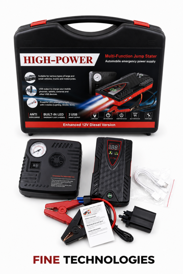 High Power Multi-Function Jump Starter & Portable Air Compressor | Car Battery Booster – Fine Tech Machinery Kenya