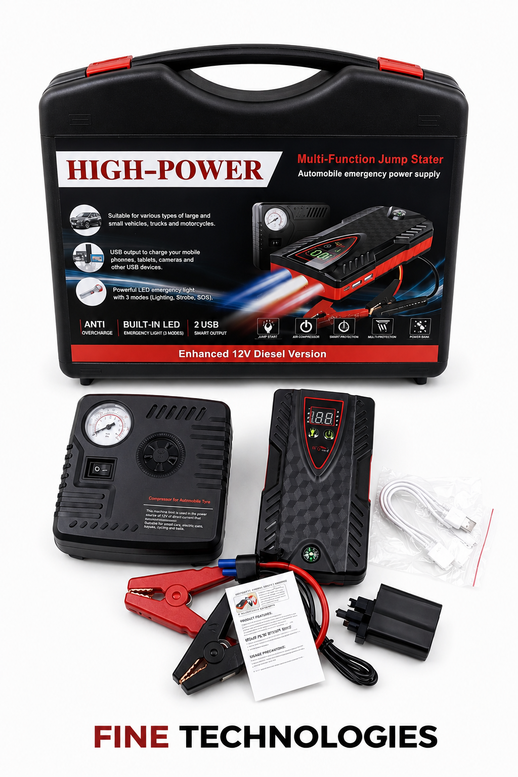 High Power Multi-Function Jump Starter & Portable Air Compressor | Car Battery Booster – Fine Tech Machinery Kenya