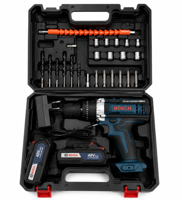 Bosch 48V Cordless Drill Driver Kit with 2 Batteries & Accessories
