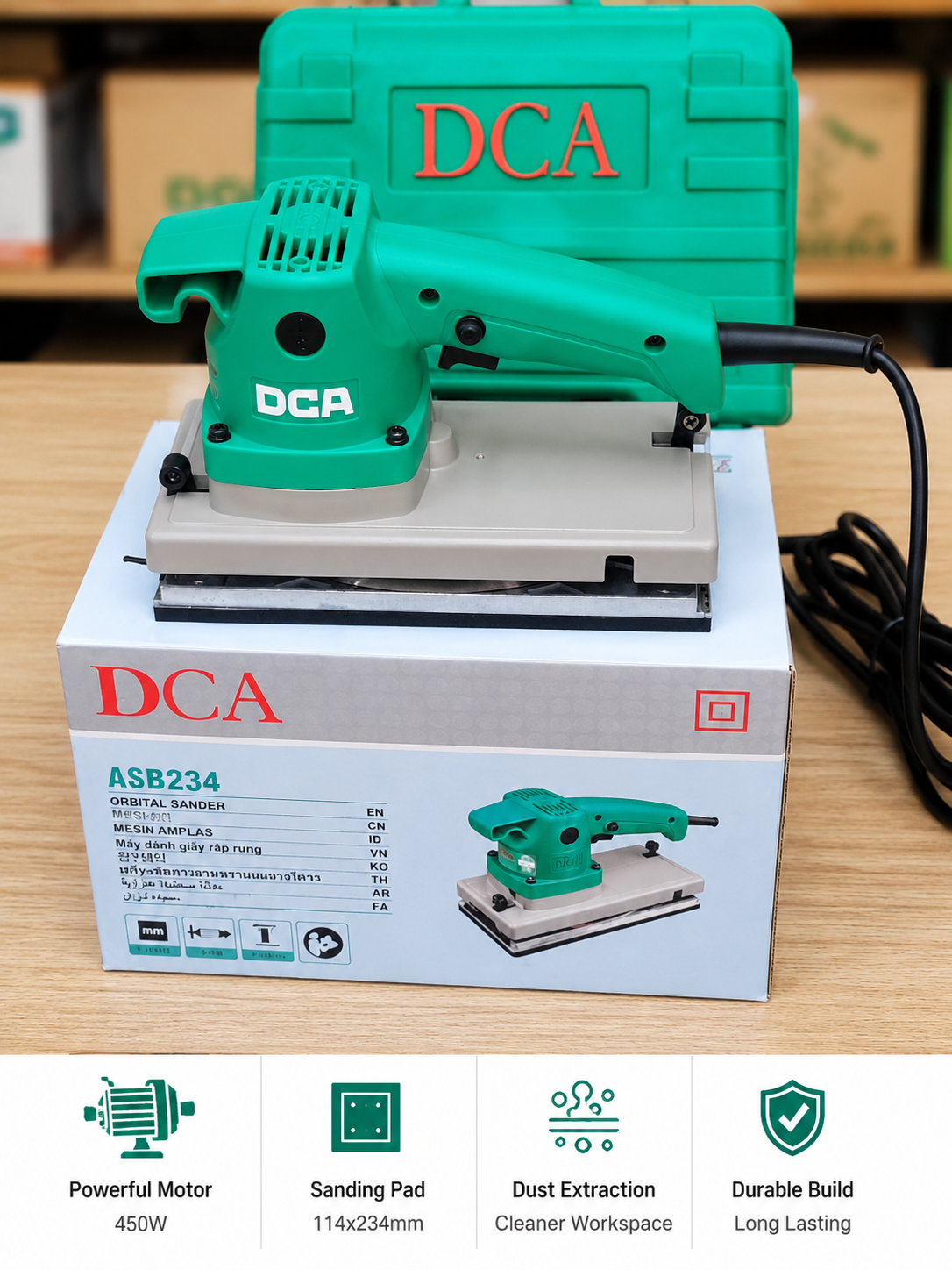 DCA ASB234 Orbital Sander 450W โ Professional Finishing Sander for Wood & Metal | Fine Tech Machinery - Image 3
