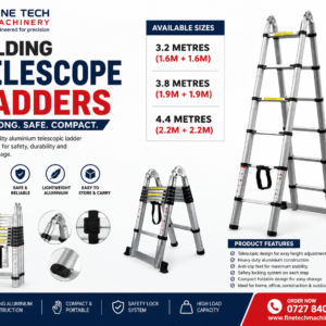 Folding Telescopic Ladder Kenya – 3.2M, 3.8M & 4.4M Multi-Purpose Aluminium Ladder | Fine Tech Machinery