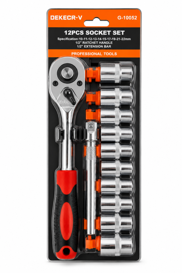 DEKECR-V 12PCS Socket Set with Ratchet Handle | Professional Socket Wrench Set | Fine Tech Machinery Kenya
