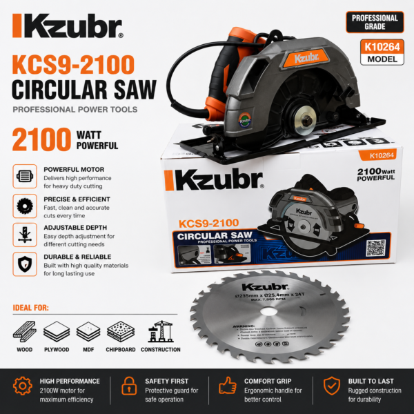 KZUBR KCS9-2100 2100W Circular Saw | Professional Electric Wood Cutting Saw | Fine Tech Machinery Kenya