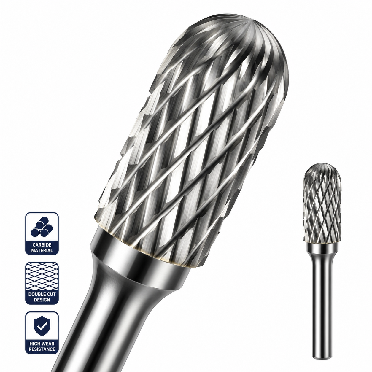 Tungsten Carbide Rotary Burr – Cylindrical Round End Double Cut