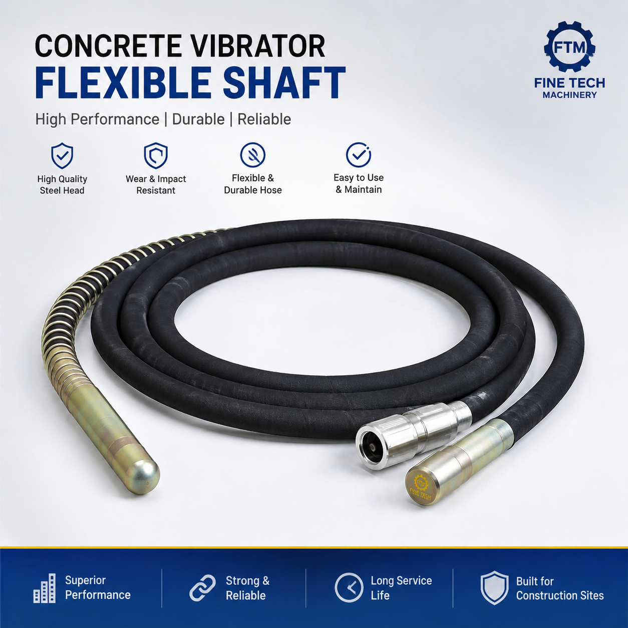 Concrete Vibrator Flexible Shaft – Heavy Duty Poker Vibrator Hose for Concrete Compaction