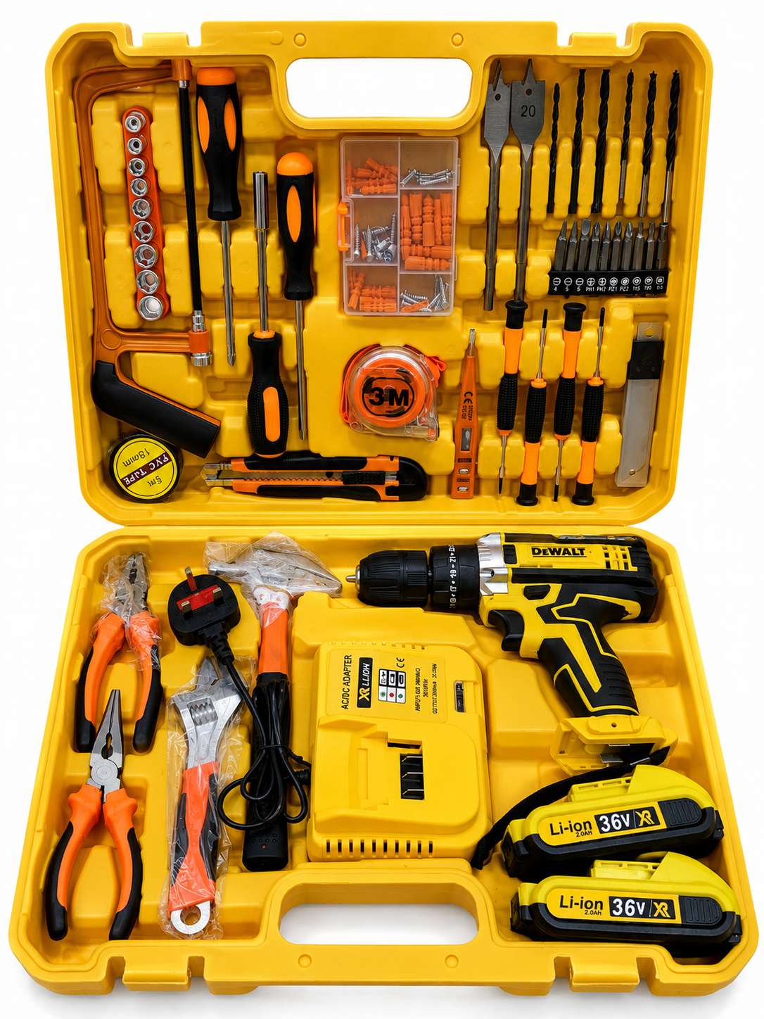 DEWALT 36V Cordless Drill Kit with 2 Batteries & Tool Set