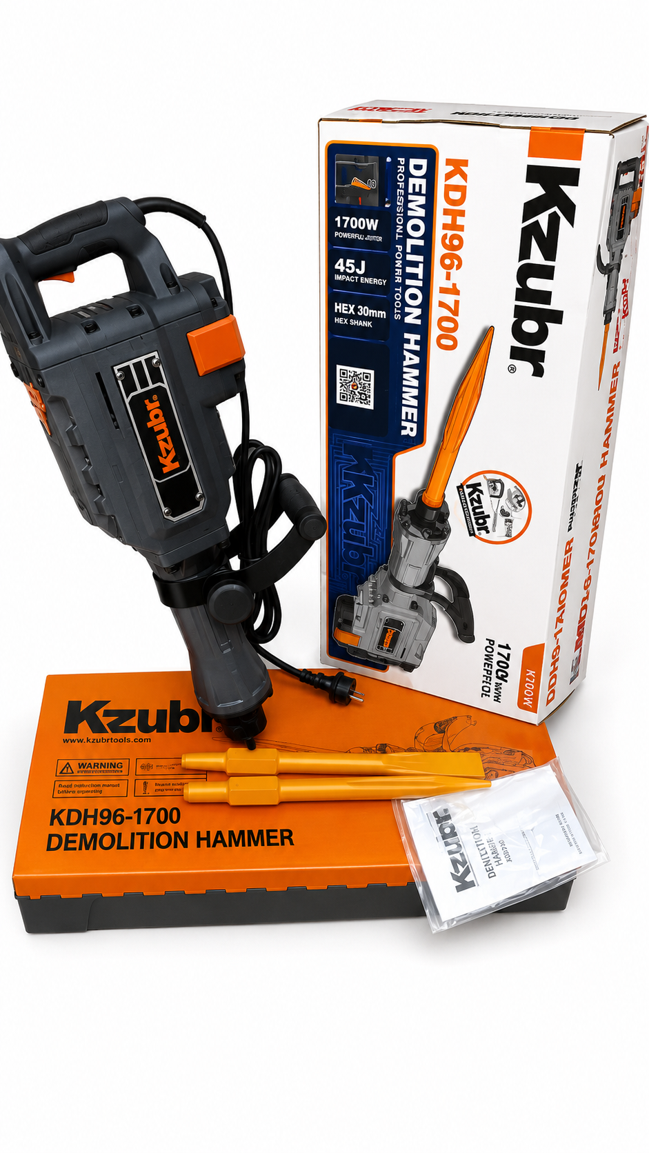 Kzubr KDH96-1700 1700W Demolition Hammer | Professional Electric Concrete Breaker