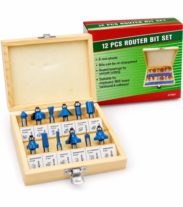 12 PCS Router Bit Set | 8mm Shank Tungsten Carbide Wood Router Bits