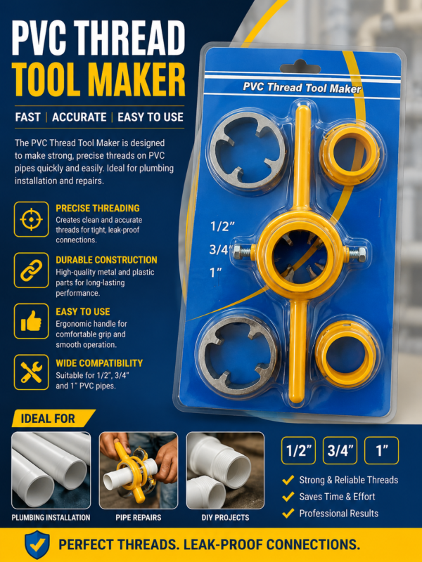 PVC Thread Tool Maker Set – Professional PVC Pipe Threading Tool Kit (1/2″, 3/4″, 1″)