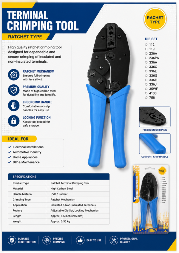 Ratchet Terminal Crimping Tool | Professional Wire Crimper for Electrical Connectors