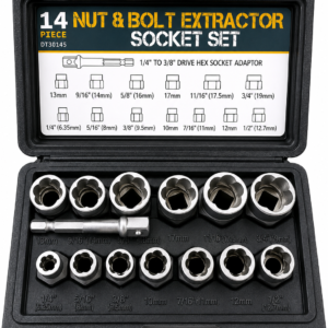 14-Piece Nut & Bolt Extractor Socket Set – Damaged Bolt Remover Kit with Hex Adapter