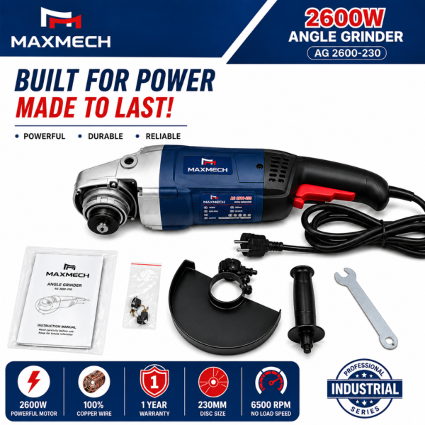MAXMECH 2600W Angle Grinder 230mm – Heavy Duty Electric Grinding Machine
