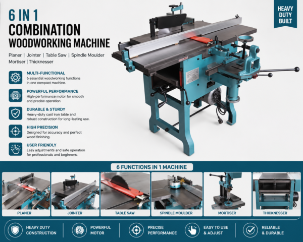 6-in-1 Combination Woodworking Machine – Professional Multi-Function Woodworking Machine