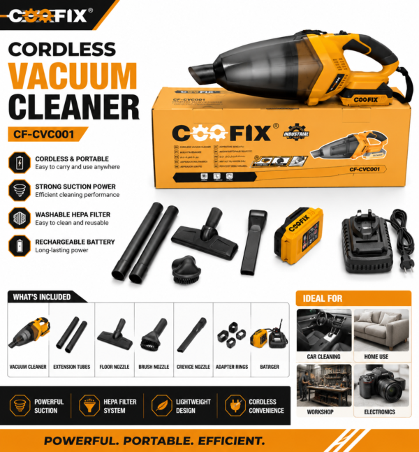 COOFIX CF-CVC001 Cordless Vacuum Cleaner – Portable Rechargeable Handheld Vacuum