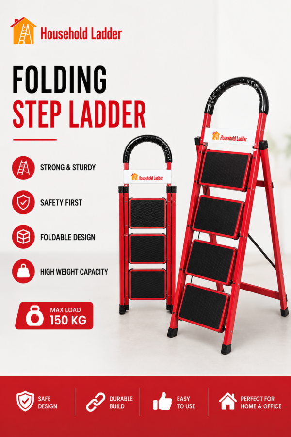 Heavy-Duty Folding Household Step Ladder – Anti-Slip Steel Ladder