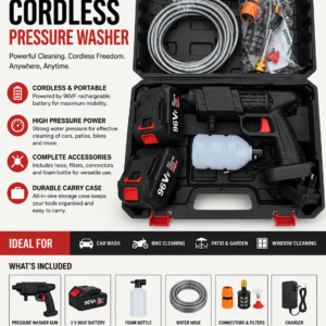 96VF Cordless High Pressure Washer – Portable Rechargeable Power Washer