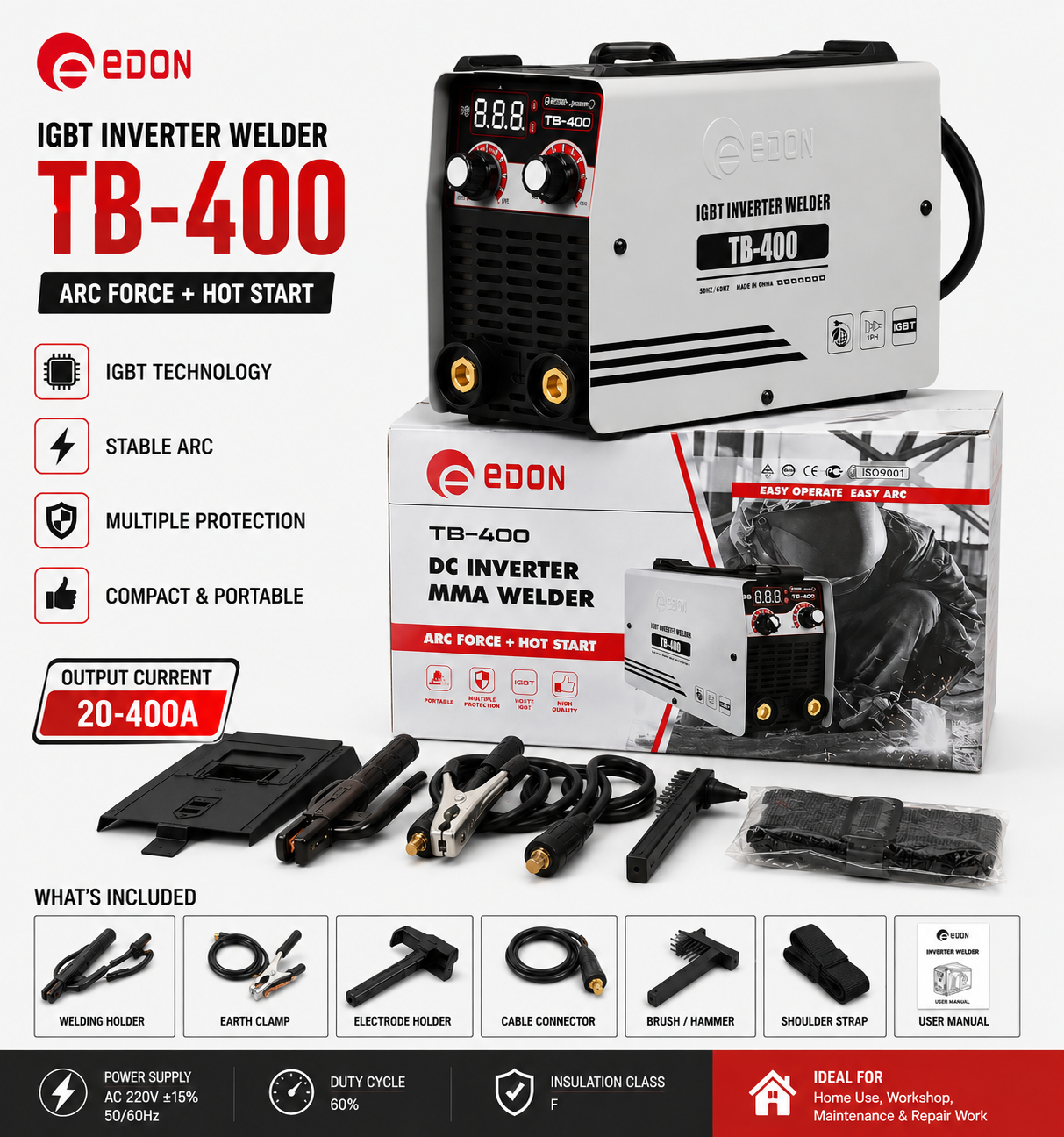 EDON TB-400 IGBT Inverter Welder – 400A DC MMA Welding Machine